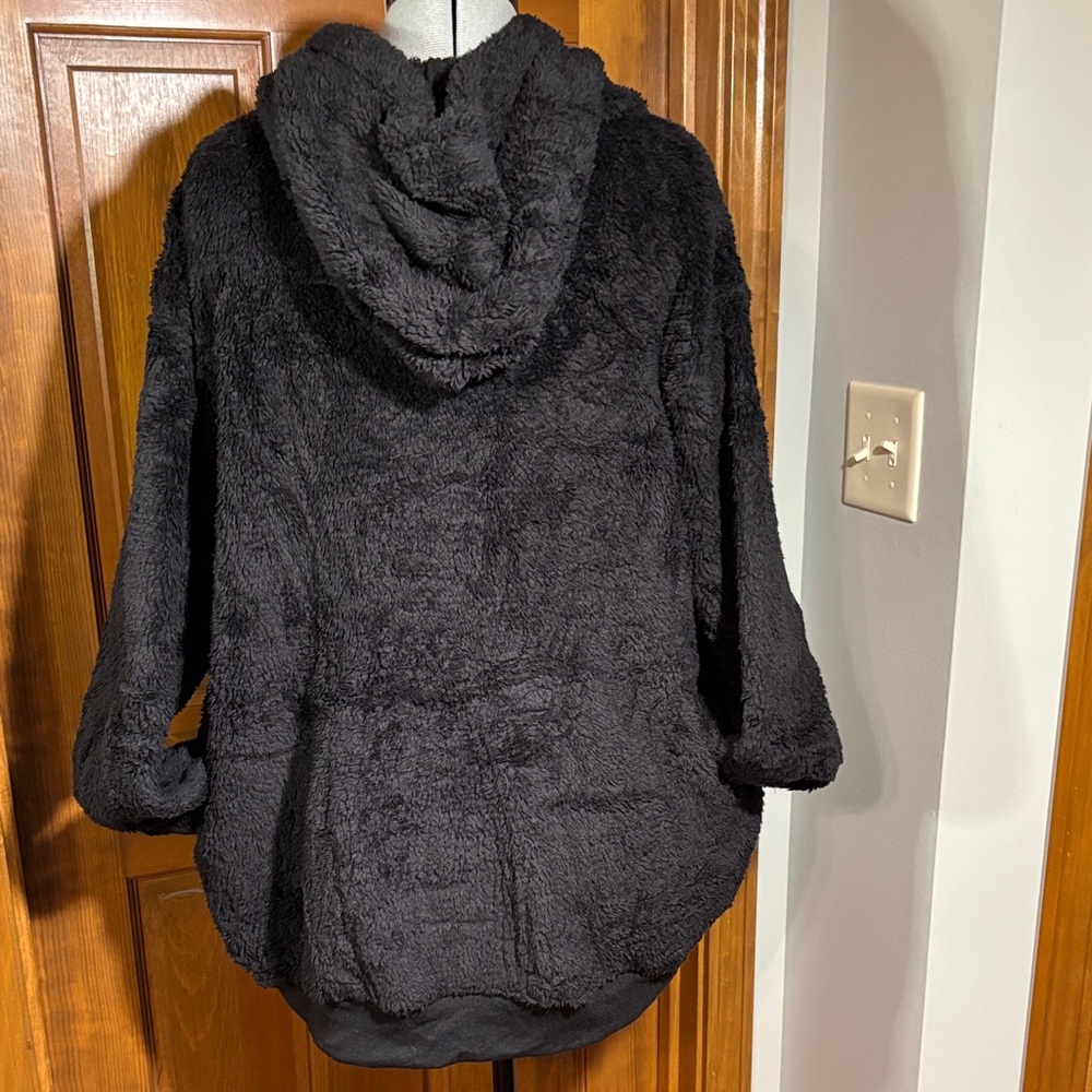 Sherpa Plush Black Fleece Hoodie 1/4 Zip Womens Large Cozy Pullover NWOT - Picture 4 of 8
